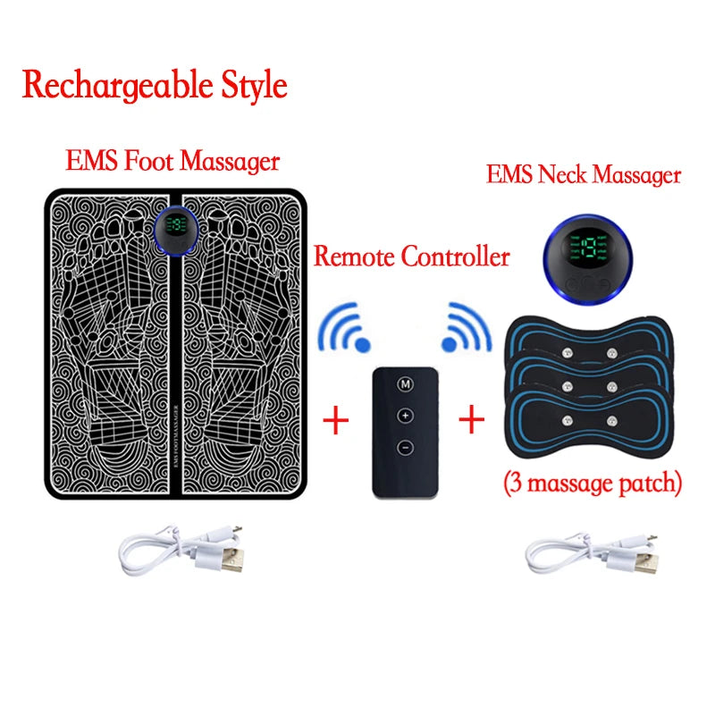 Remote Controller Rechargeable EMS Foot Massager Pad, Portable Electric EMS Muscle Stimulation Massage Mat Relief Pain Relax