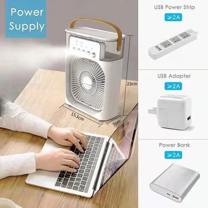 Mini 3 In 1 USB Air Cooler Portable Desk Humidifier Fan With LED Night Light
