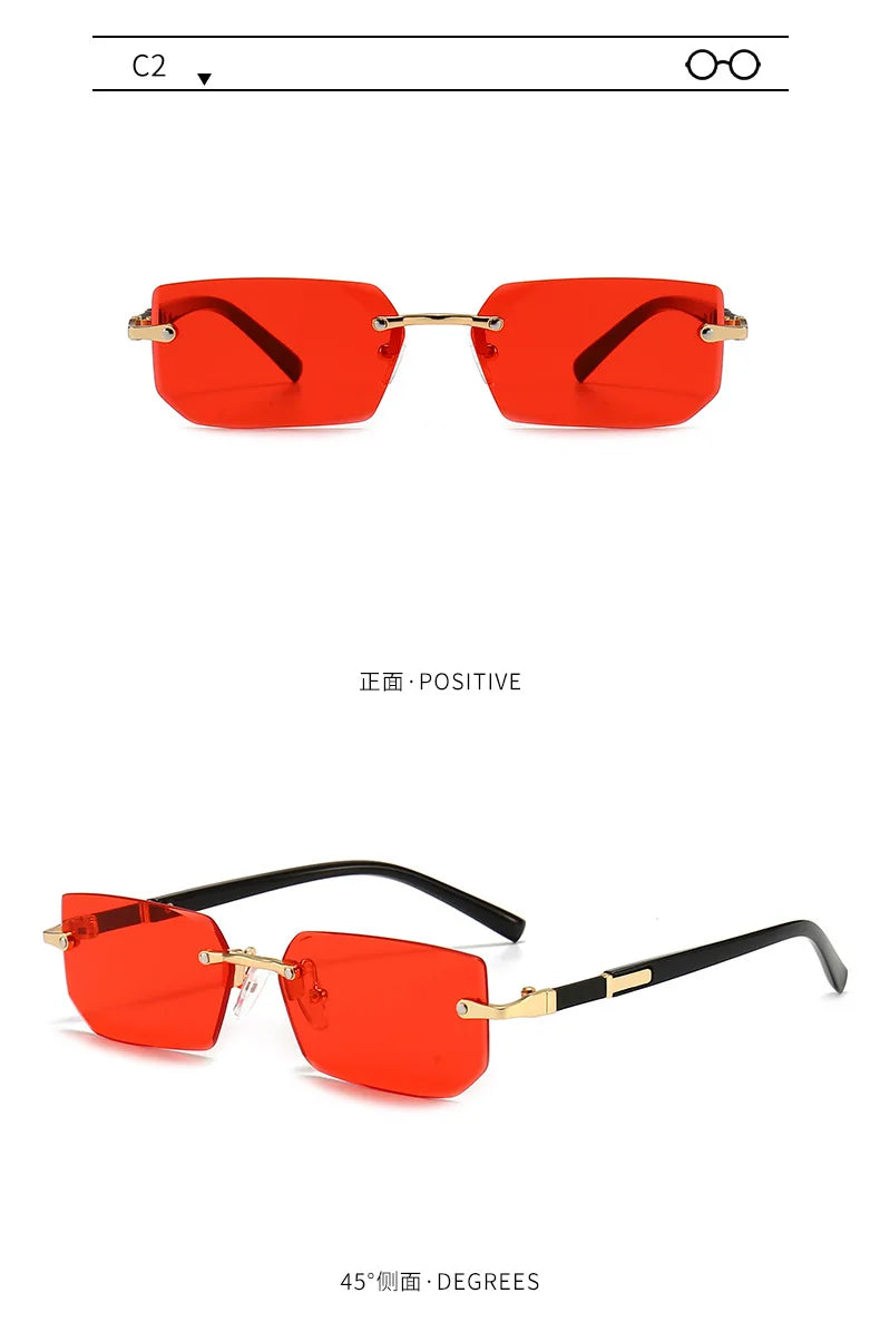 Rimless Sunglasses Rectangle Fashion Popular Women Men Shades Small Square Sun Glasses For Female Male Summer Traveling Glasses