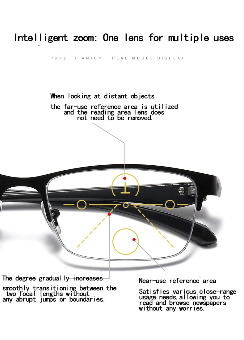 Color-changing Presbyopic Glasses, Automatic Zooming Glasses, Half-frame Glasses, Anti-blue Light Presbyopic Glasses808