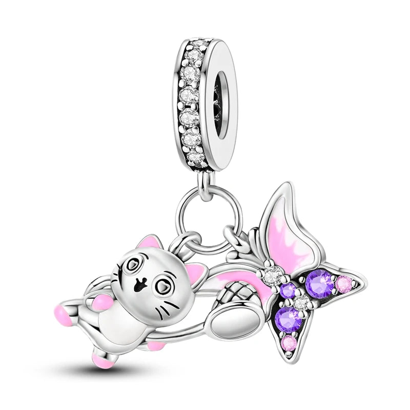 Colorful 925 Silver Plated Butterfly Zircon Charm Bead For Diy Bracelets