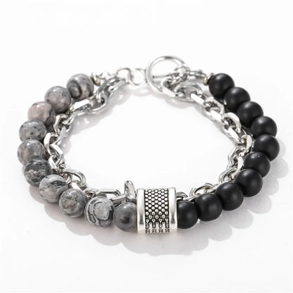 1 PCs Fashion Punk Frosted Stone Chain Geometric Double Layer Wear High Sense Trend All-Match Beaded Bracelet