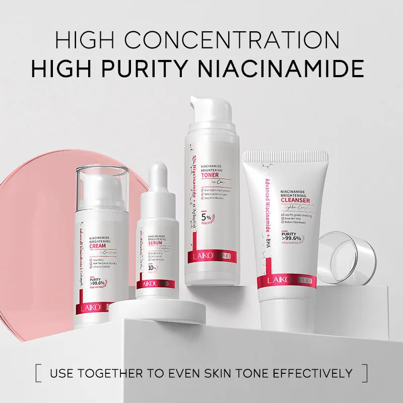 LAIKOU PRO Niacinamide Radiant Skin Care Set -Low PH Cleanser , Moisturizing Toner , Deep Nourishing Serum - Rejuvenate Cream