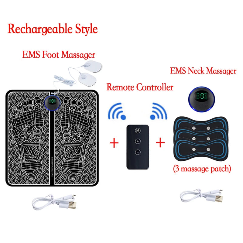 Remote Controller Rechargeable EMS Foot Massager Pad, Portable Electric EMS Muscle Stimulation Massage Mat Relief Pain Relax