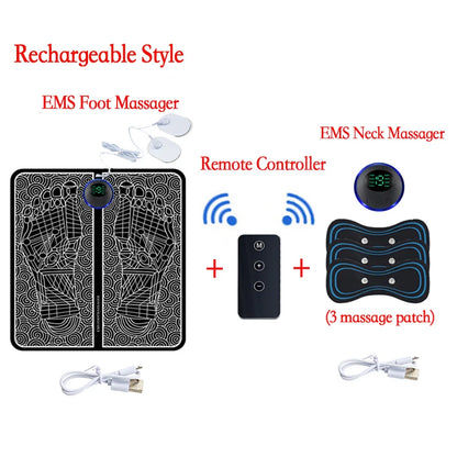 Remote Controller Rechargeable EMS Foot Massager Pad, Portable Electric EMS Muscle Stimulation Massage Mat Relief Pain Relax