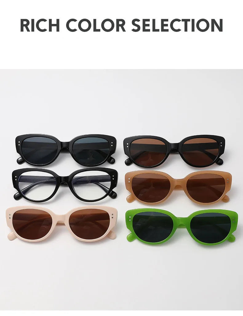 Vintage Black-framed Unique Plain Face-shaped Sunglasses With Cat-eye Round Lenses, Slimming Effect For Oval Face Women 18153