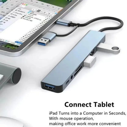 TYPE-C Hub USB3.0 Hub 8 in 2 USB Extender with SD/TF Card Reader& 3.5mm Audio Jack for MacBook/PC/Laptop/Tablet Devices Splitter