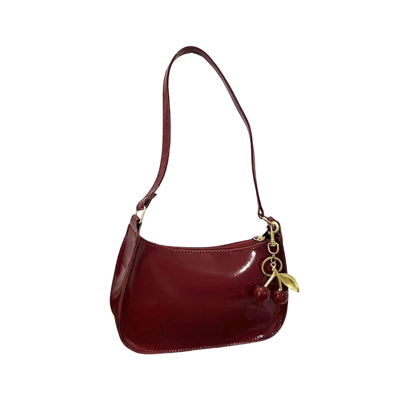Cherry Pendant PU Leather Shoulder Bag