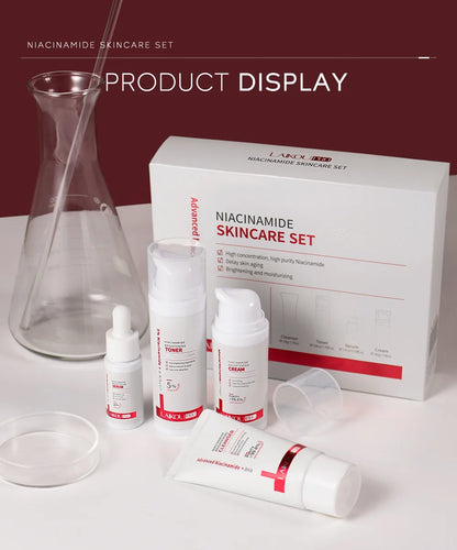 LAIKOU PRO Niacinamide Radiant Skin Care Set -Low PH Cleanser , Moisturizing Toner , Deep Nourishing Serum - Rejuvenate Cream