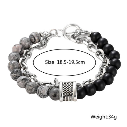 1 PCs Fashion Punk Frosted Stone Chain Geometric Double Layer Wear High Sense Trend All-Match Beaded Bracelet
