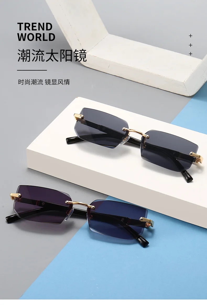 Rimless Sunglasses Rectangle Fashion Popular Women Men Shades Small Square Sun Glasses For Female Male Summer Traveling Glasses