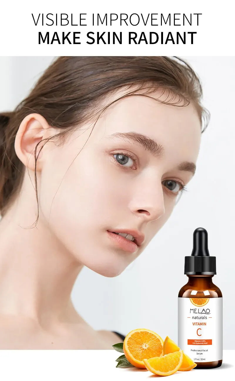 MELAO Vitamin C Facial Serum Anti Aging Whitening Brightening Dark Spots Freckle Remove Hyaluronic Acid Vitamin E 30ML
