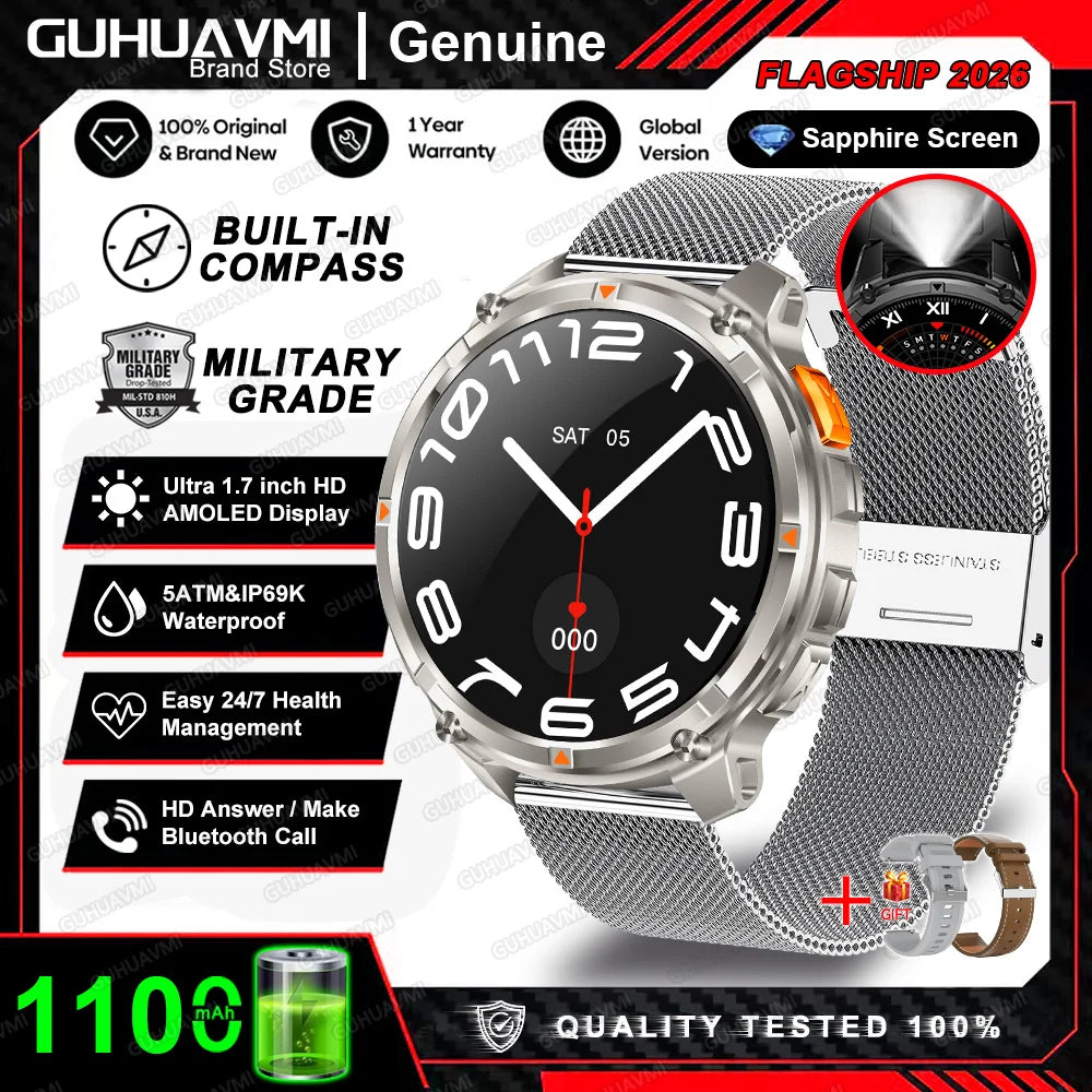 2026 New T-Rex3 Pro 1100mAh Battery Smart Watch GPS path 5ATM Waterproof Sports Run tracker Outdoors Compass Military Smartwatch