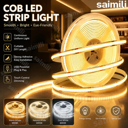 5V USB COB LED Strip Light with Touch Dimming | ৫V USB COB LED স্ট্রিপ লাইট টাচ ডিমিংসহ