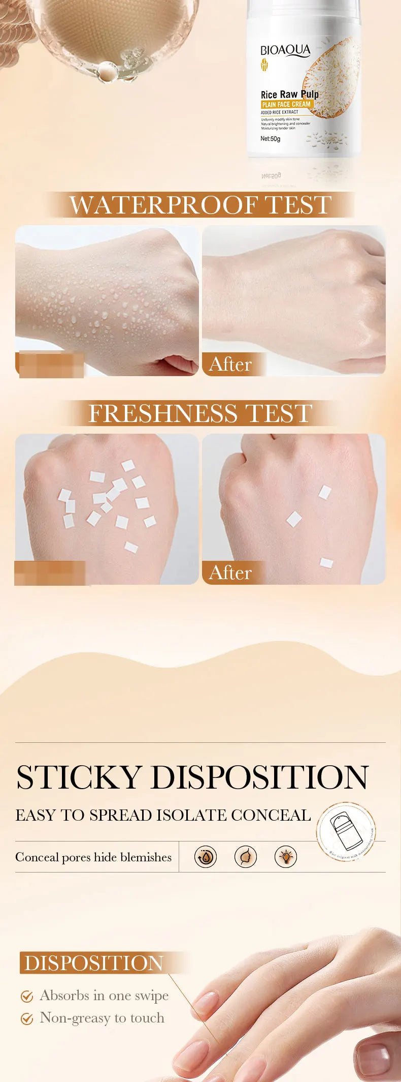 BIOAOUA Rice Raw Pure Non-Facial Cream Brightening and Rejuvenating Facial Brightening Cream