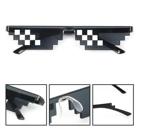 2Pcs Mosaic Sunglasses Cool Party Vintage Shades Eyewear For Men Pixelated Sunglasses Funny Women Glasses