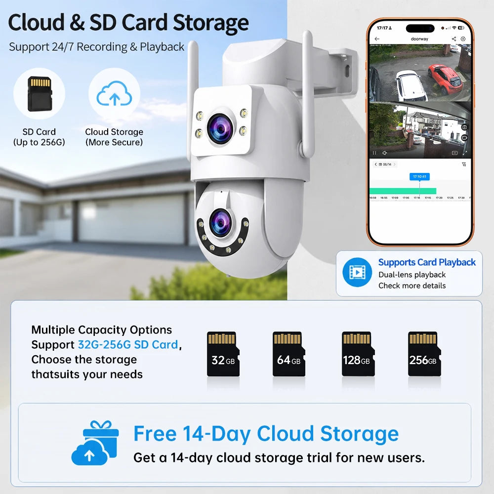 Jooan 4K 8MP HD Wifi PTZ Camera Outdoor 5G Wifi Dual Lens Security IP Cameras 5X Zoom AI Tracking ONVIF CCTV Surveillance Camera