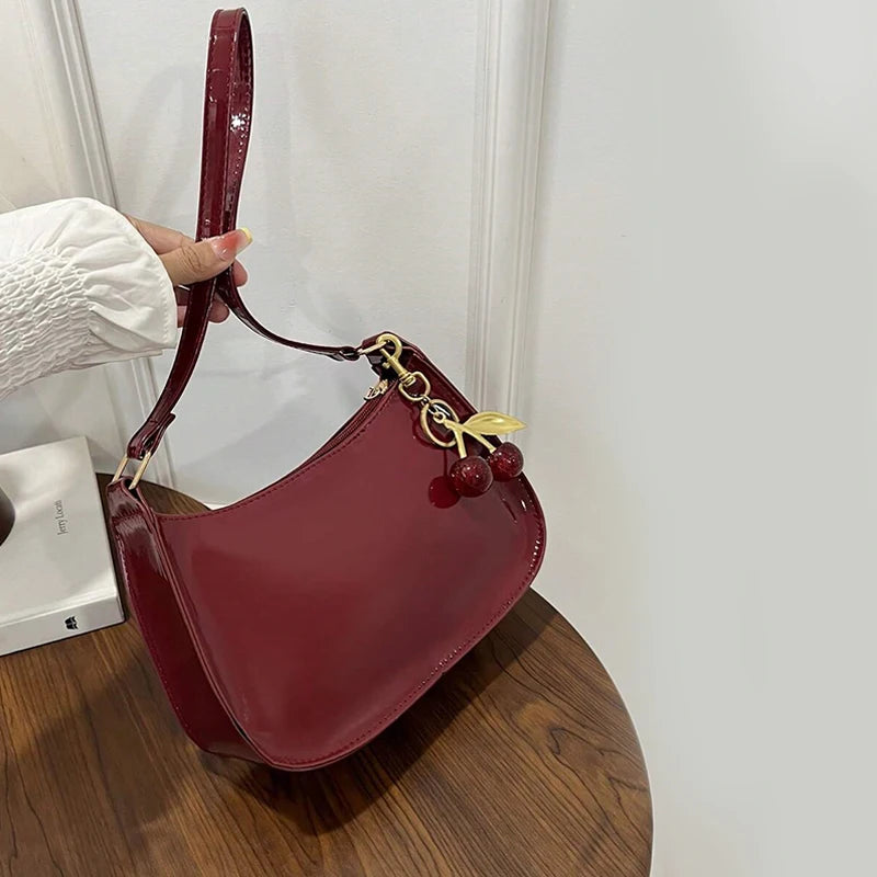 Cherry Pendant PU Leather Shoulder Bag
