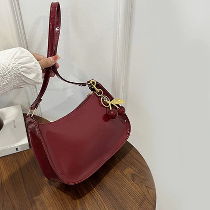 Cherry Pendant PU Leather Shoulder Bag