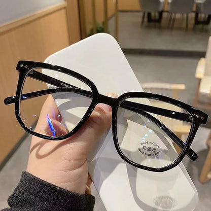 Minimalist Square Blue Light Blocking Glasses Personality Rivets Plain Face Slimming Unisex Clear Glasses 1962