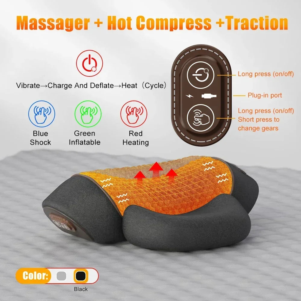 Portable U-Shape Cervical Massage Cushion Heat Vibration Neck Pillow for Travel Office Pain Relief