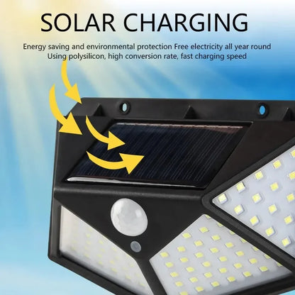 100 LED Solar Wall Lamp Waterproof Motion Sensor Outdoor Garden Lights