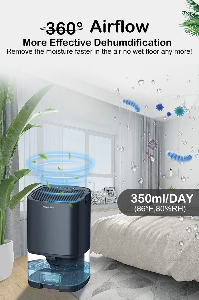 Portable Quiet Air Dehumidifier Moisture Absorber For Bedroom Kitchen Office