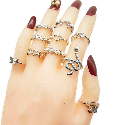 Silver Plated Zinc Alloy Women Rings With Flower Spider Snake Design