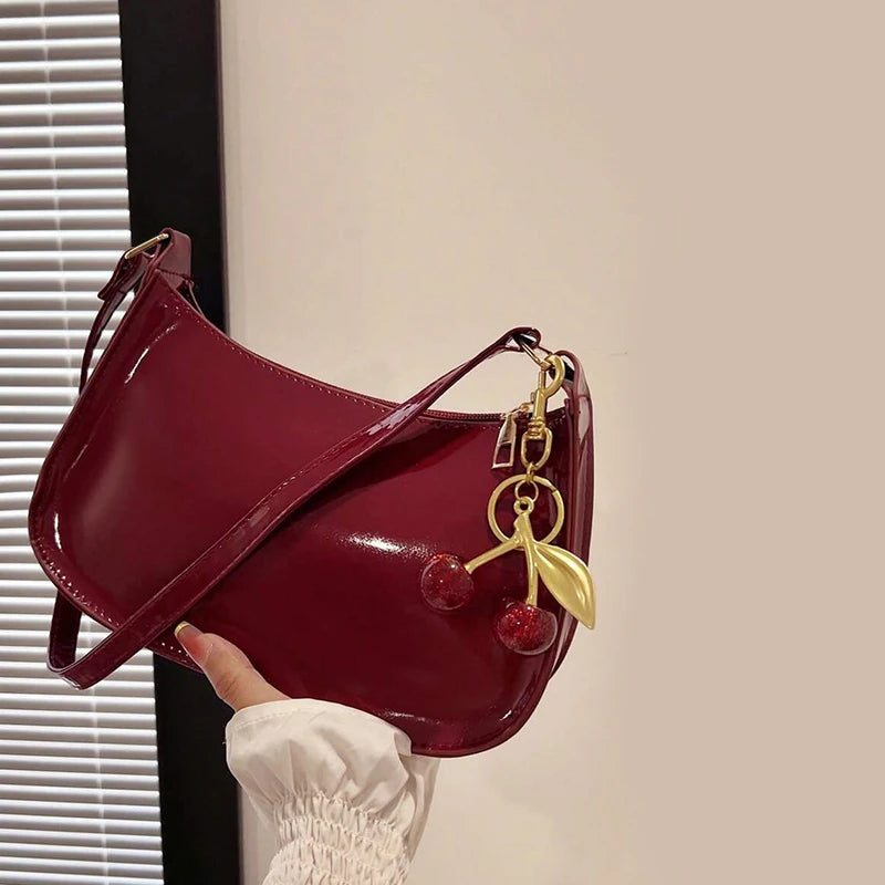 Cherry Pendant PU Leather Shoulder Bag