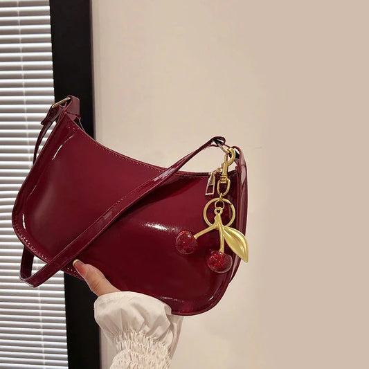 Cherry Pendant PU Leather Shoulder Bag
