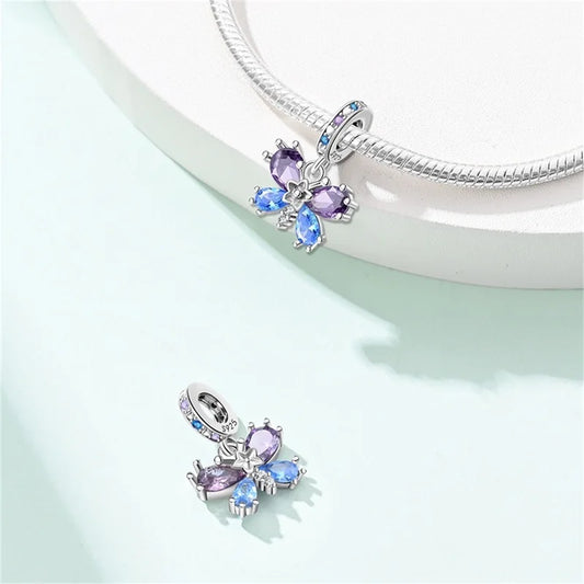 Colorful 925 Silver Plated Butterfly Zircon Charm Bead For Diy Bracelets