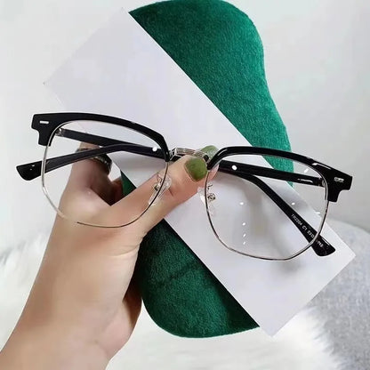 Fashion Unisex Square Plain Glasses for Men Women Metal Frame Glasses Polygon Eyeglasses Gentle Black anti Blue Light Glasses