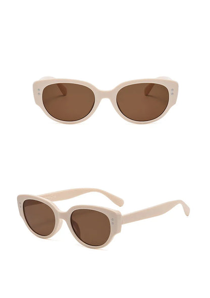 Vintage Black-framed Unique Plain Face-shaped Sunglasses With Cat-eye Round Lenses, Slimming Effect For Oval Face Women 18153