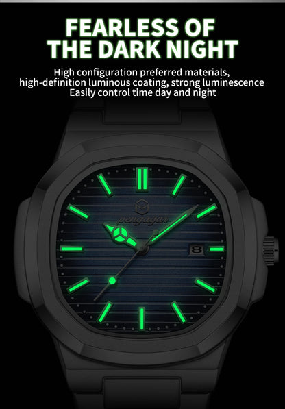 2026 New Luxury Military Man Watch Square Waterproof Luminous Date Week Men Watch Stainless Steel Quartz Men's Watches Reloj+box