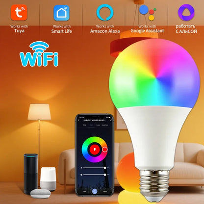 Tuya RGB LED Light Bulbs Smart WiFi E27 Smart Lamp 220V 110V 10W 15W 20W  Lamp Smart Life APP Google Assisatnt Voice Control