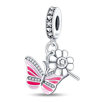 Colorful 925 Silver Plated Butterfly Zircon Charm Bead For Diy Bracelets