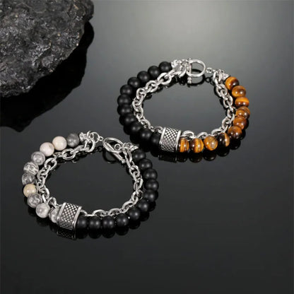1 PCs Fashion Punk Frosted Stone Chain Geometric Double Layer Wear High Sense Trend All-Match Beaded Bracelet