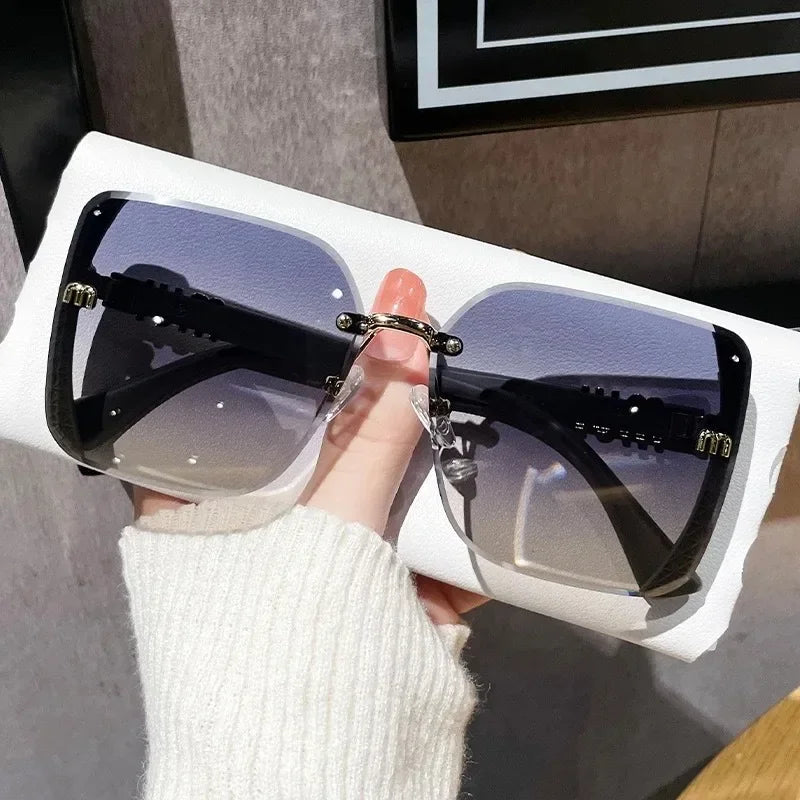 Square Sparkling Sunglasses for Women Men Luxury Ocean Lens Oversized Fashion Shades