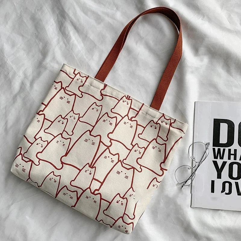 Cute Cat Canvas Tote Bag for Women