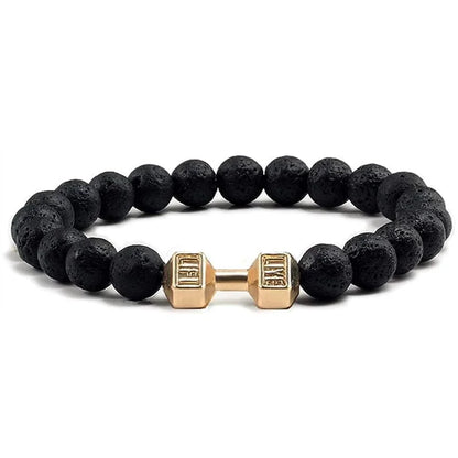 Natural Black Volcanic Lava Stone Dumbbell Bracelet Black Matte Beads Bracelets For Women Men Fitness Barbell Jewelry Pulseras