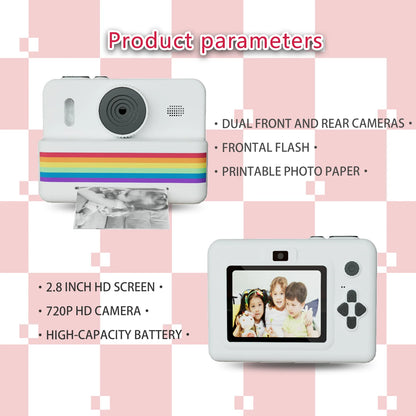 Kids Instant Camera with 32GB Memory Card & Color Pencil, Dual Cameras, Flashlight, the Perfect Gift for Boys and Girls.