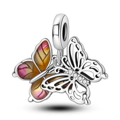 Colorful 925 Silver Plated Butterfly Zircon Charm Bead For Diy Bracelets