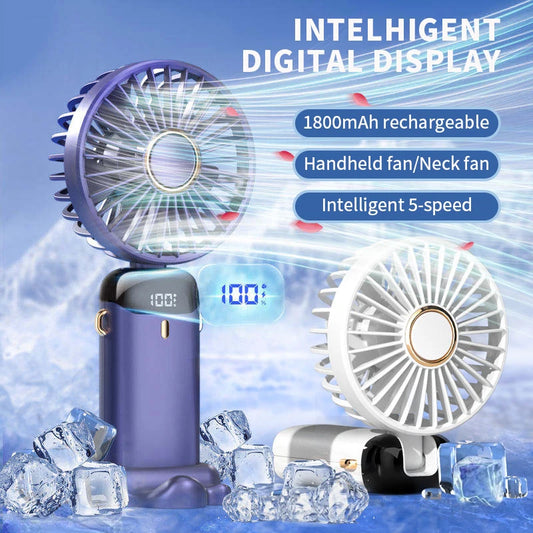 Portable 5-Speed Mini Fan with LED Display and Phone Stand | ৫-স্পিড মিনি ফ্যান উইথ LED ডিসপ্লে