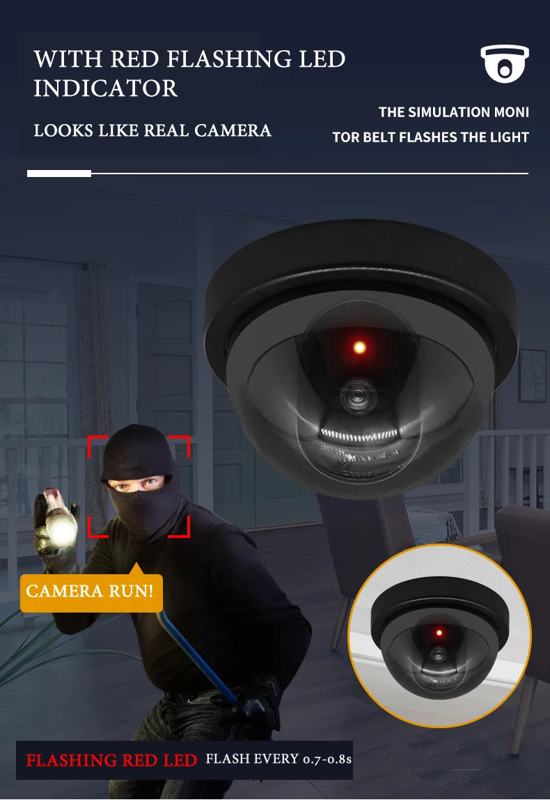 Creative Black Plastic Dome CCTV Dummy Camera Flashing Led Fake Camera Power Via AA Battery Surveillance Security System
