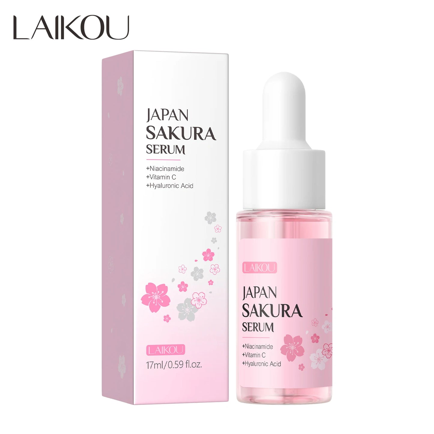 LAIKOU Japan Sakura Serum 17ml Tighten Pores Moisturizing Balance Skin Tone Brightening Facial Essence