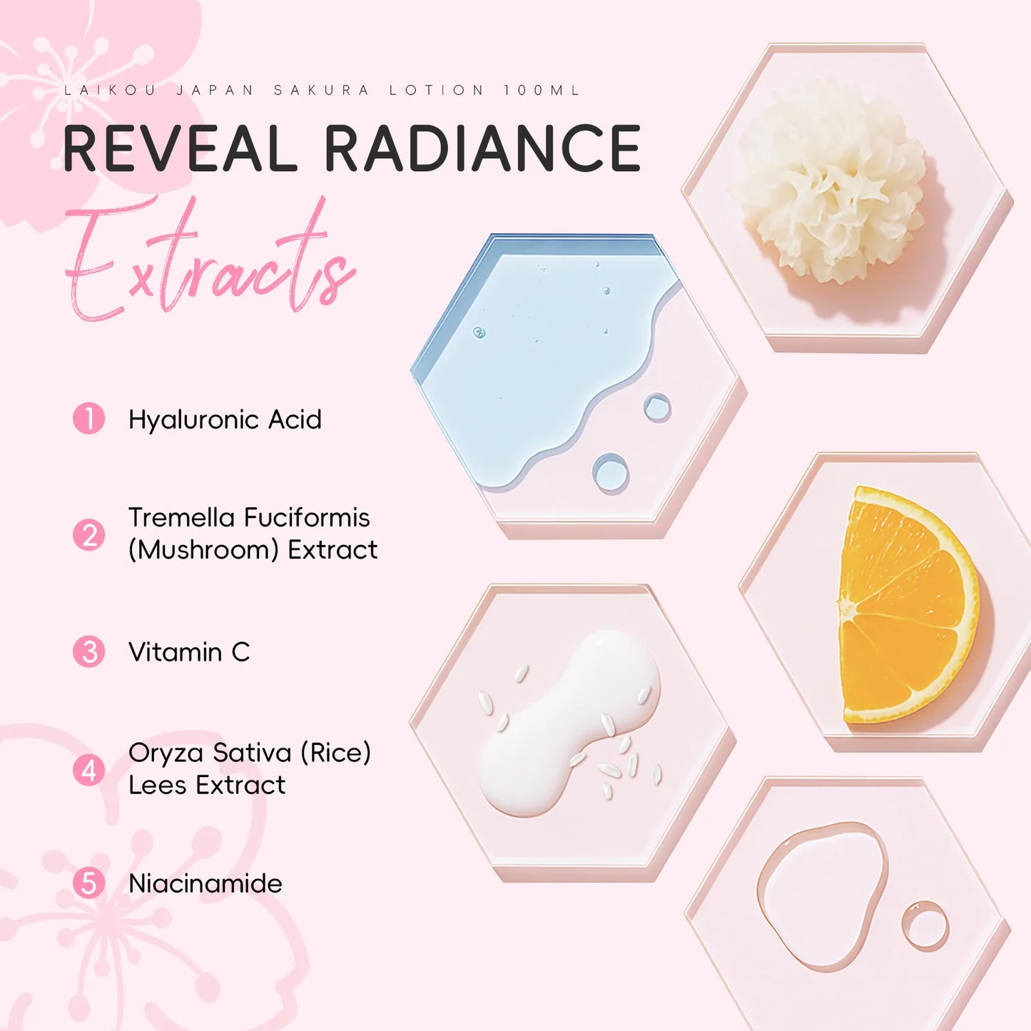 LAIKOU Sakura Face Lotion Moisturizing Essence  Shrink Pores Repairing  Improve Skin Elasticity  100ML