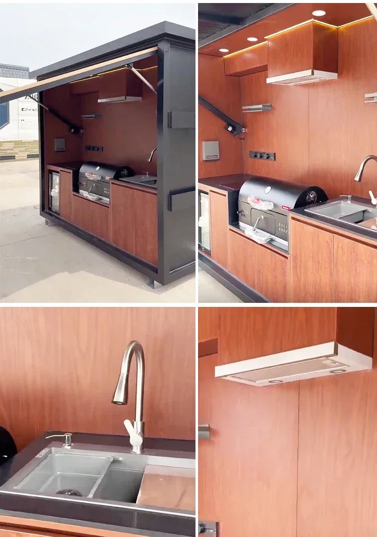 Customized Easy Install Electric Outdoor Kitchen Station Built In Sink Fridge Ideal For Home Backyard Barbecue Parties
