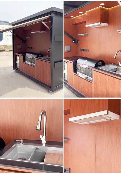 Customized Easy Install Electric Outdoor Kitchen Station Built In Sink Fridge Ideal For Home Backyard Barbecue Parties