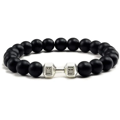 Natural Black Volcanic Lava Stone Dumbbell Bracelet Black Matte Beads Bracelets For Women Men Fitness Barbell Jewelry Pulseras