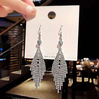 Shiny Crystal Zircon Long Stud Earrings for Women Geometric Hanging Drop Tassel Earring Fashion Party Vintage Pendant Jewelry